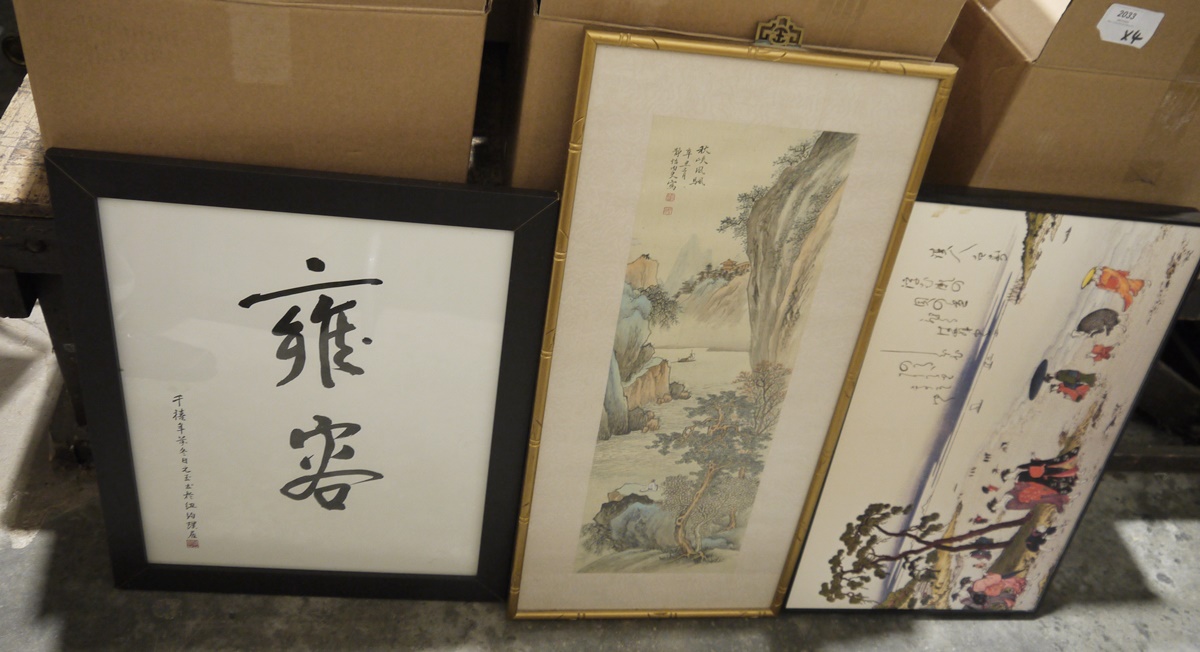 D Fletcher  Oil on board Rural scene with barns on an overcast day Chinese watercolour  River - Image 5 of 6