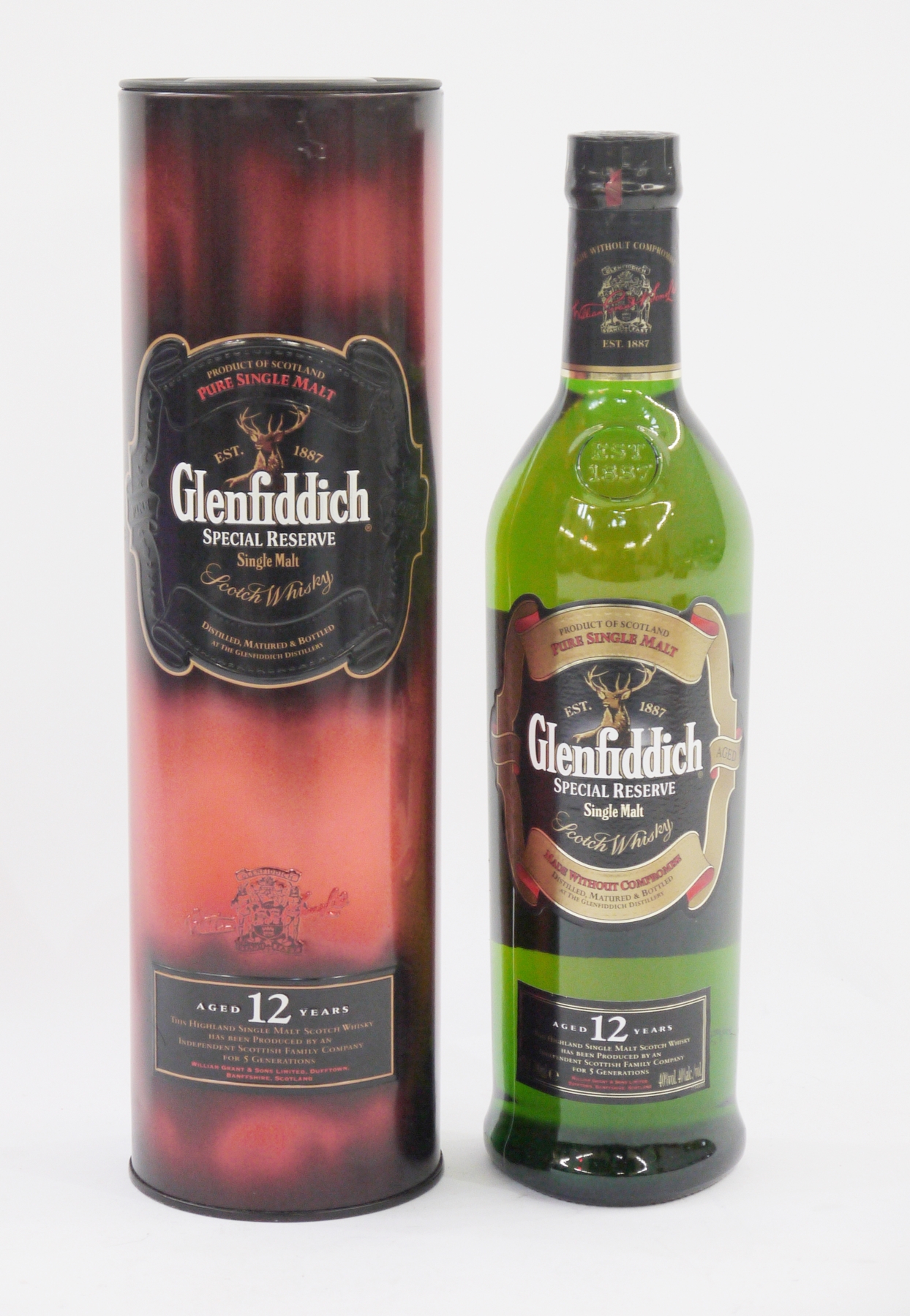 Glenfiddich Special Reserve single malt scotch whisky, 12 year old, 40% vol, 700ml, in original tin