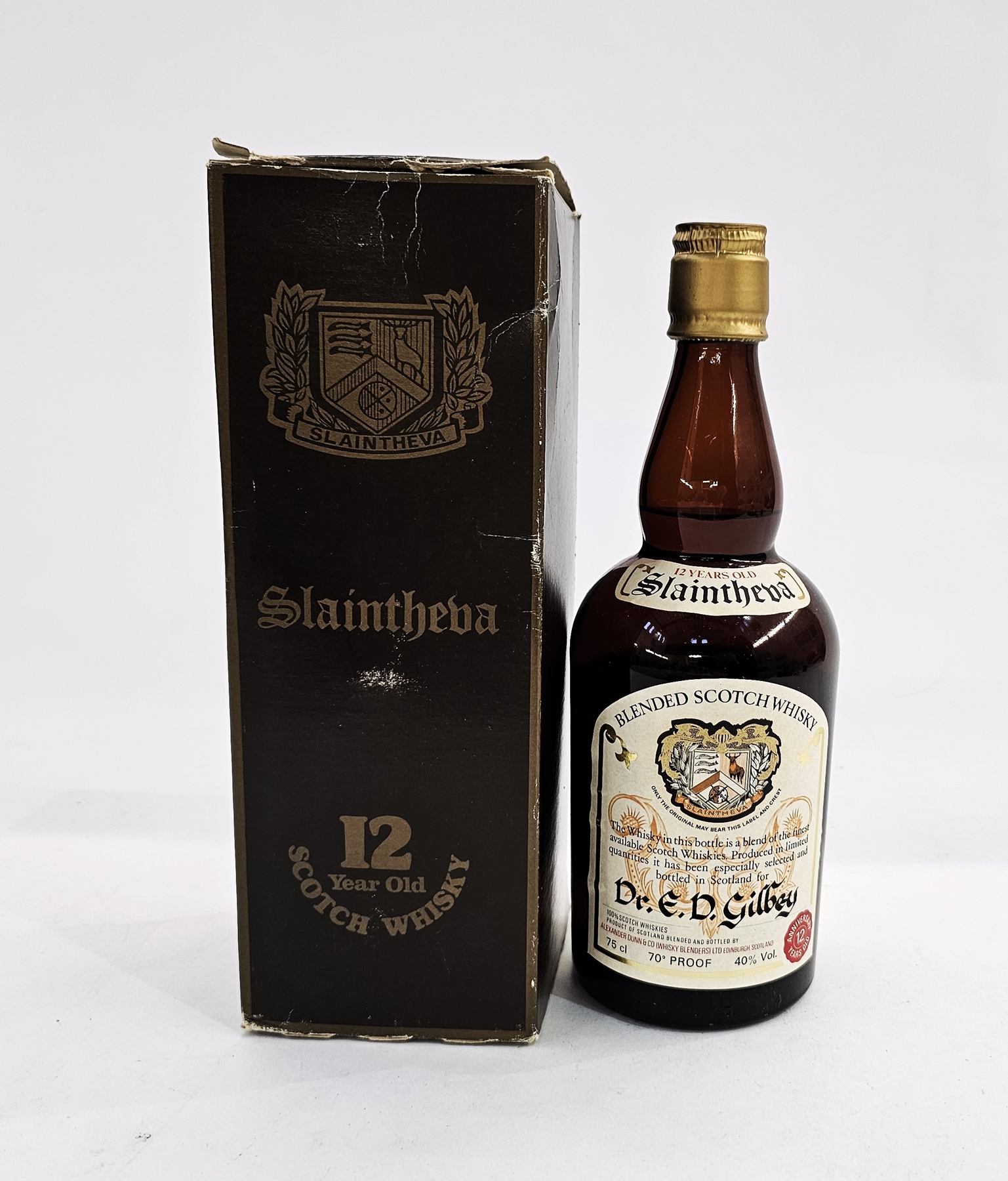 Slaintheva 12 year old Scotch whisky with special personalised label for a Dr E D Gilbey, 75cl,
