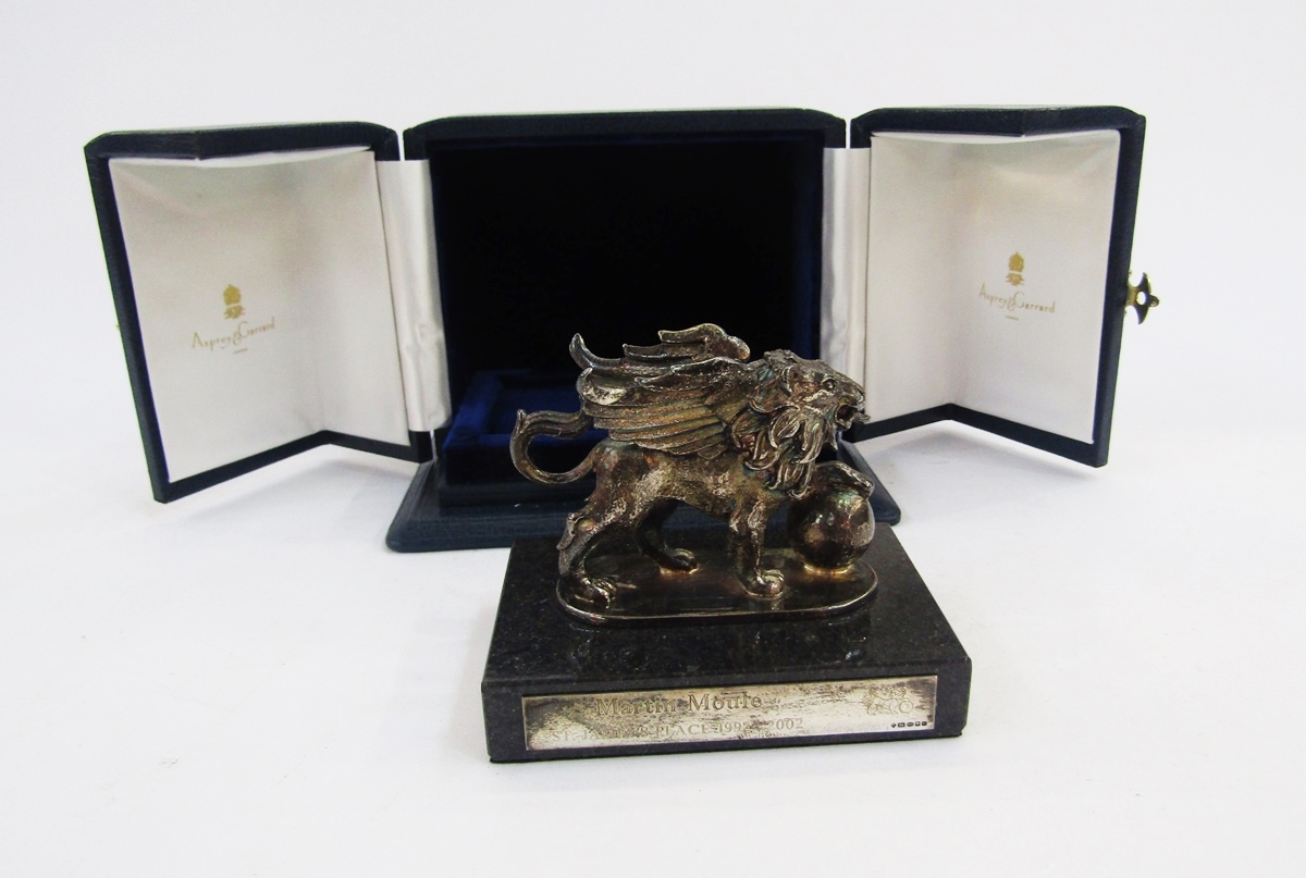 Asprey of London silver model of a griffin, London 2001 & 2002, Asprey & Co Ltd, stood on a black