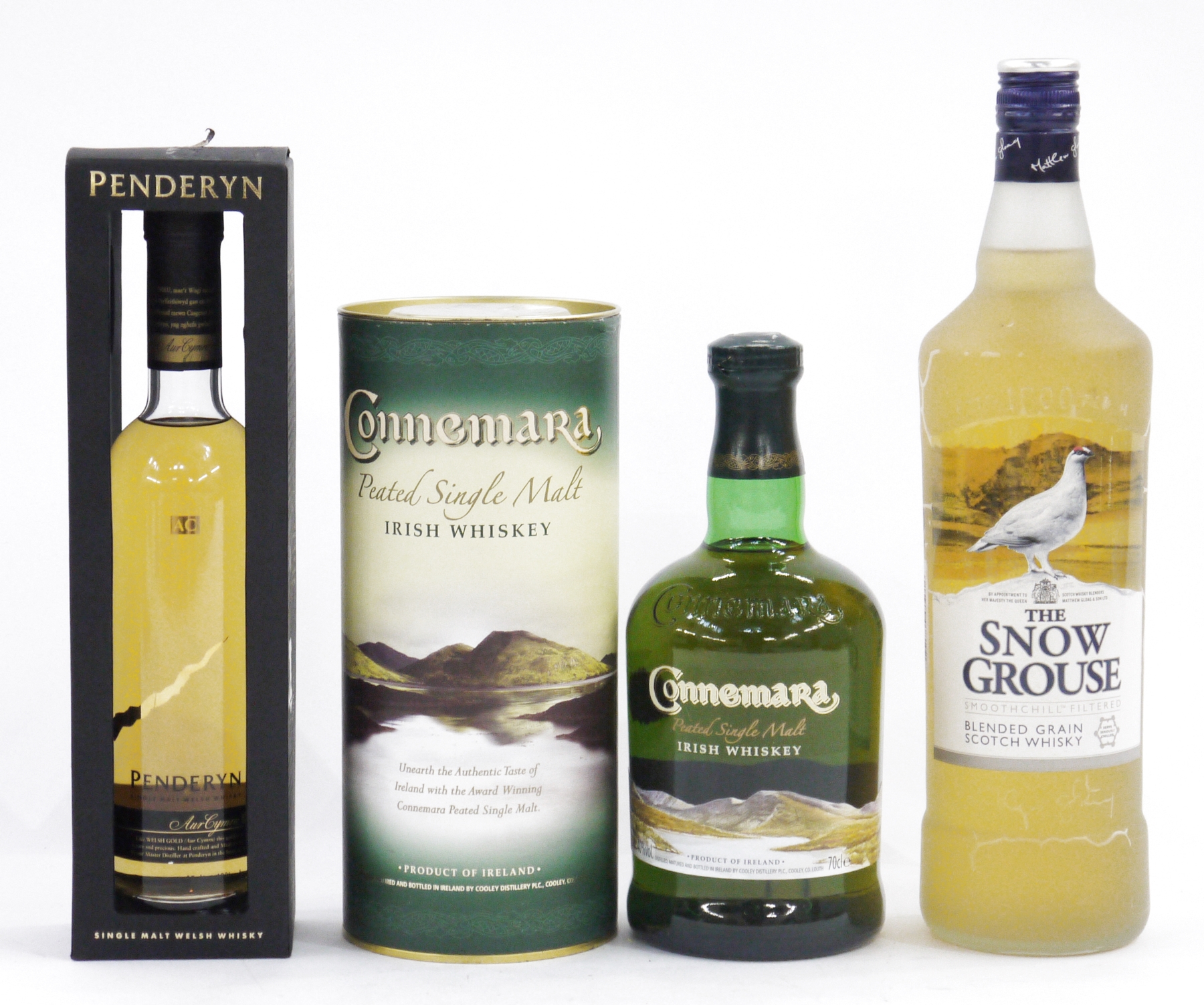 Connemara peated single malt Irish whiskey, 40% vol 70cl, in original box, together with Penderyn