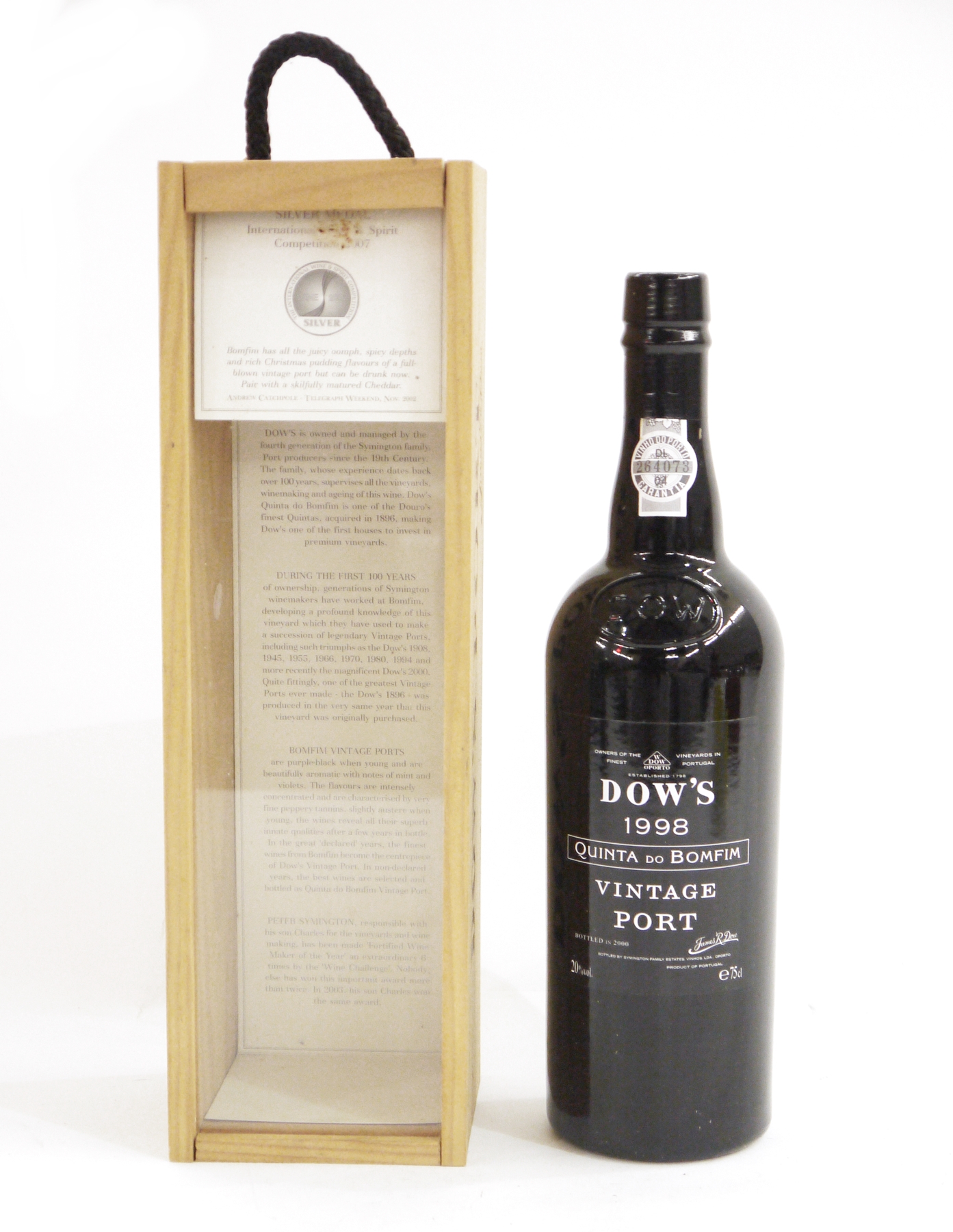 Dows Quinta do Bomfim 1998 vintage port, the bottle numbered 264073, in original fitted box, bottled