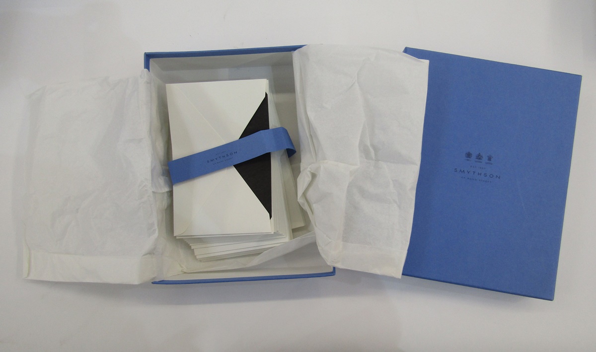Smythson brown leather bound London A-Z, assorted envelopes in Smythson boxes and two Barclay & - Image 4 of 4