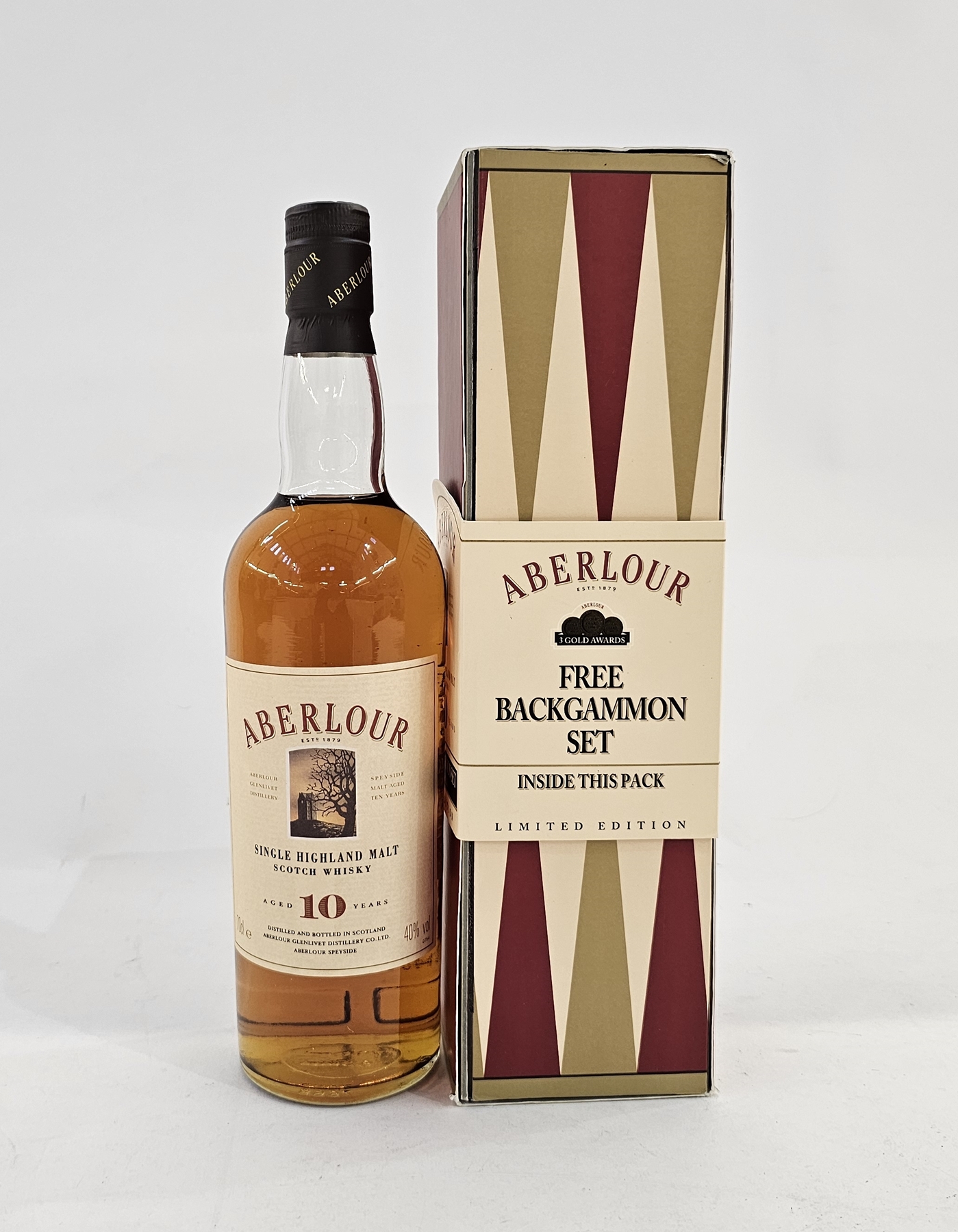 Aberlour 10 year old pure single Highland malt Scotch whisky, housed in a limited edition box with