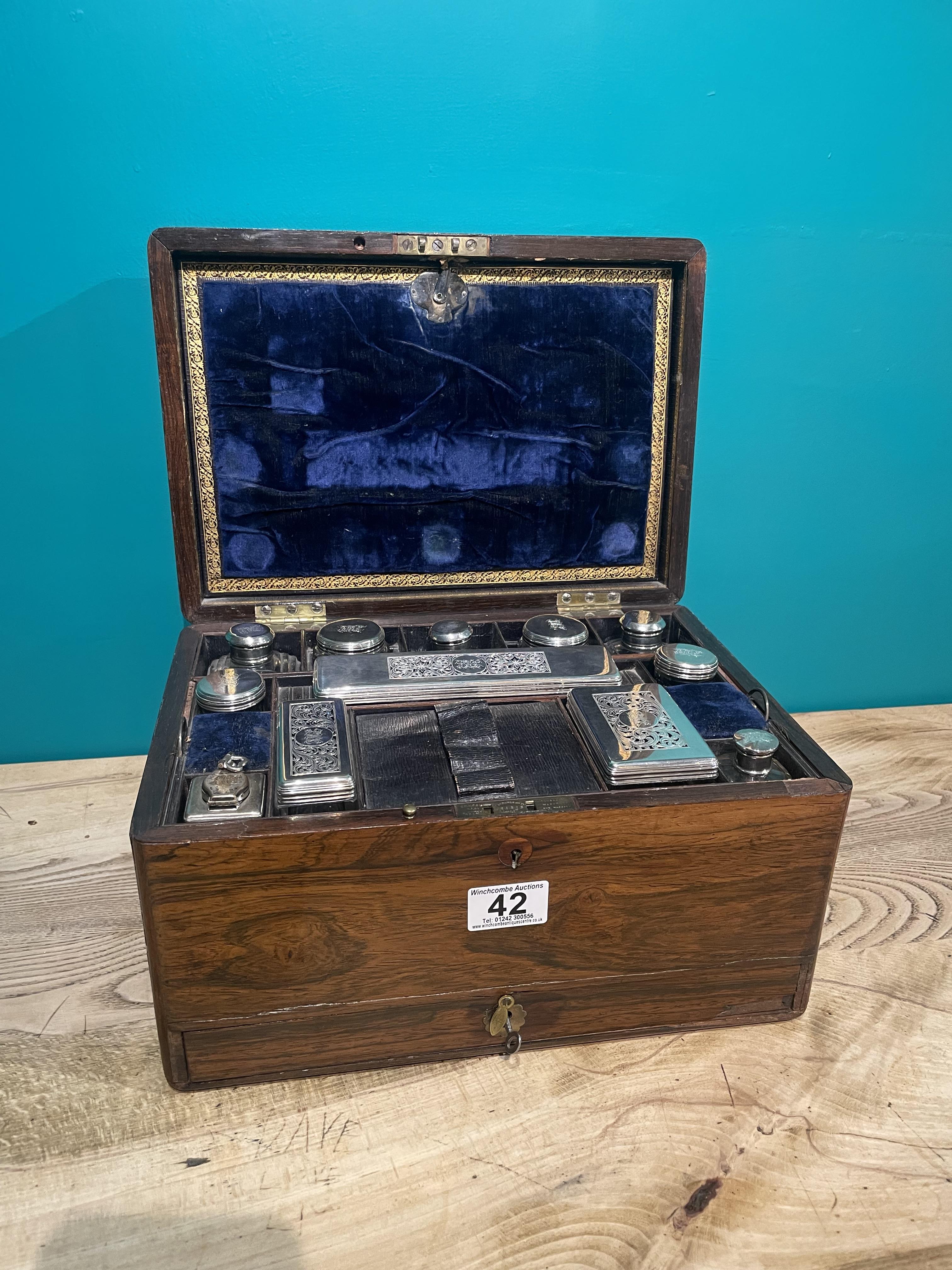 A Rosewood Vanity Box With Silver Lidded Fittings. Dated London 1834 - Image 7 of 9