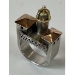 Vicky Ambery Smith Silver and Gold Architectural Ring London 1991