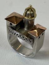 Vicky Ambery Smith Silver and Gold Architectural Ring London 1991