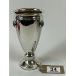 AE Jones Birmingham 1915 Arts and Crafts Hammered Silver Chalice with Ruskin Cabachons