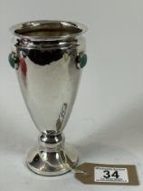 AE Jones Birmingham 1915 Arts and Crafts Hammered Silver Chalice with Ruskin Cabachons