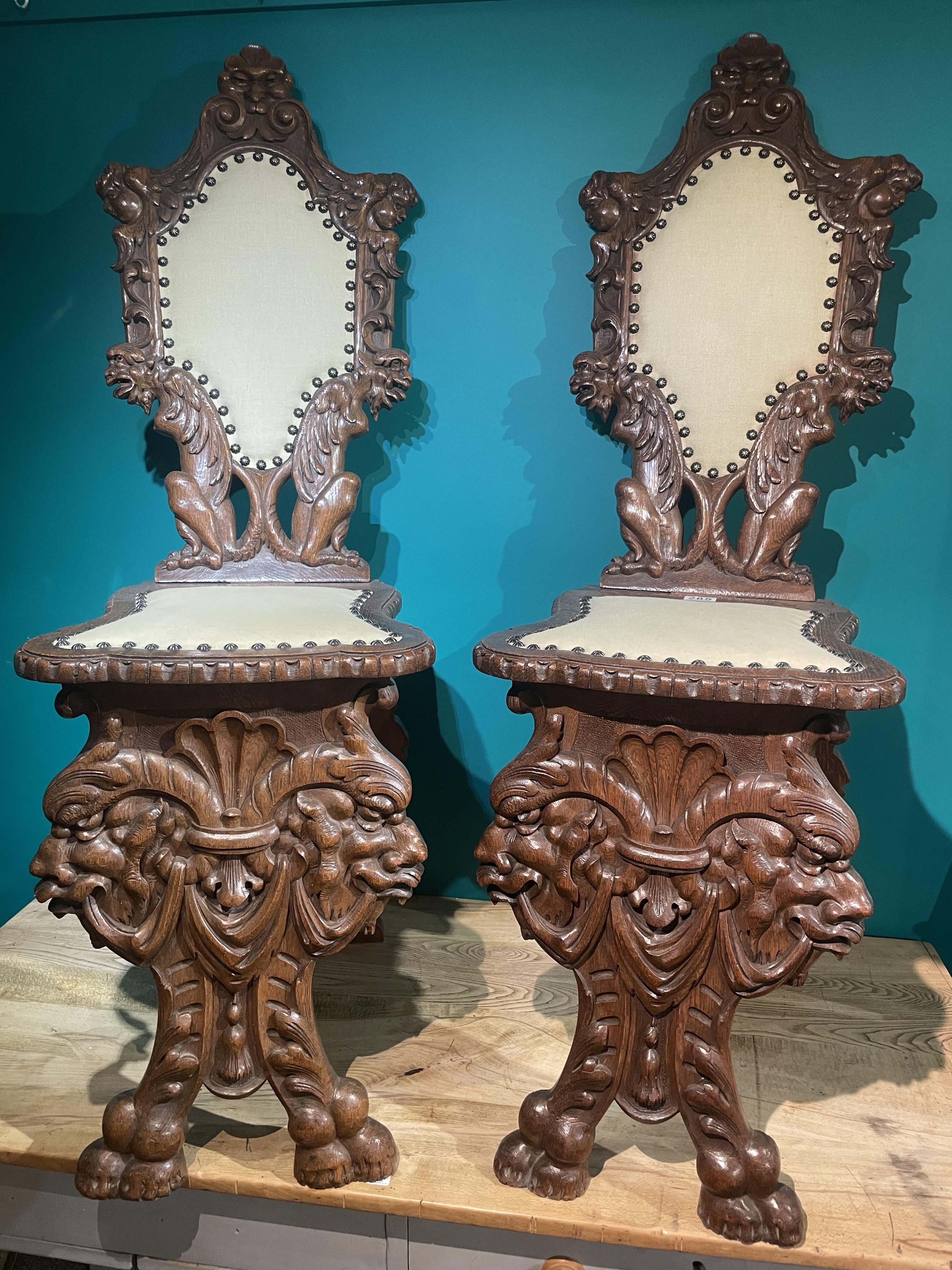 A Pair Of Continental Sgabello Chairs, Heavily Carved With Grotesques And Cherubs. - Image 3 of 7