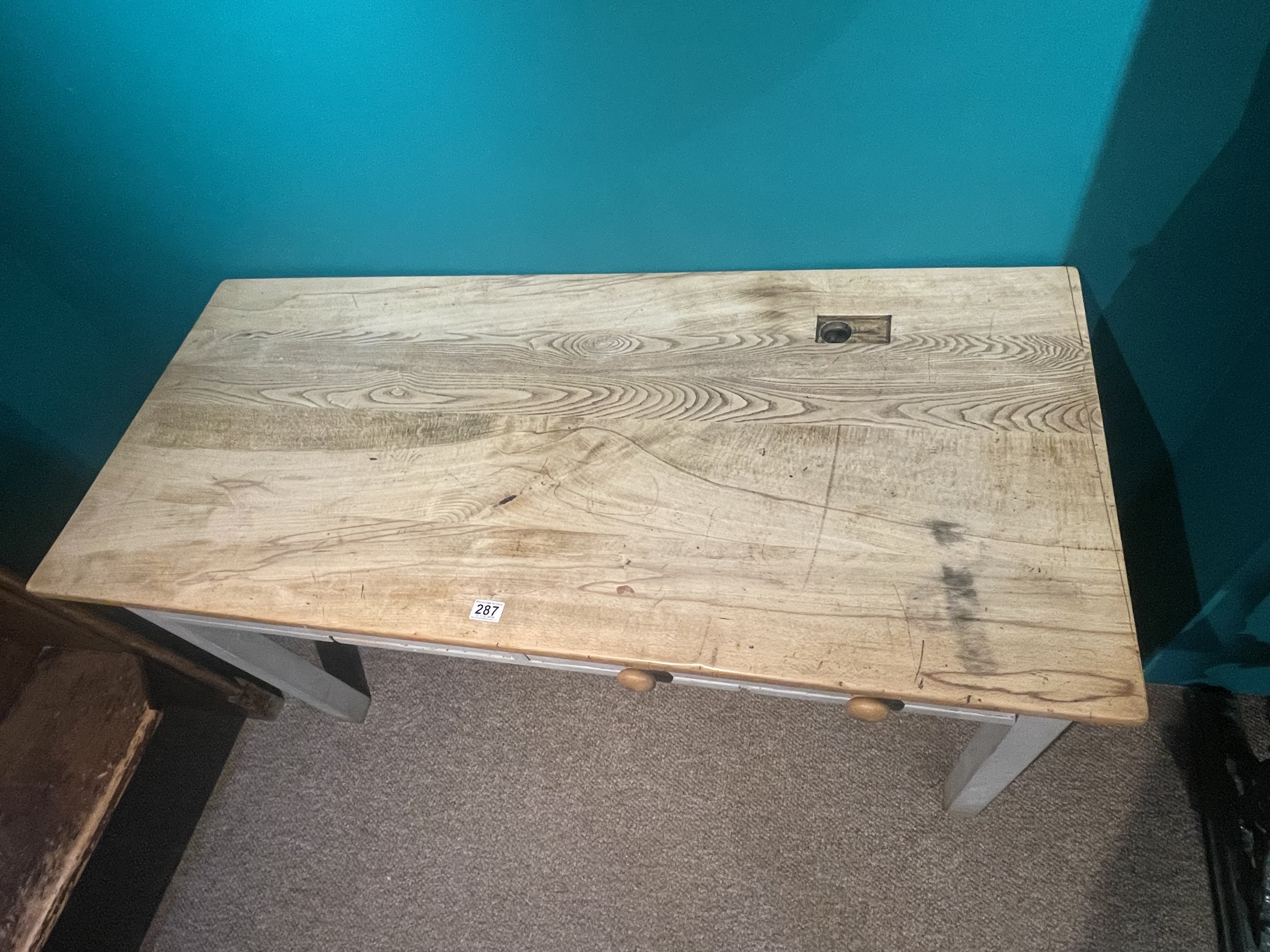 Large Old Pine School Desk With Two Drawers - Image 2 of 2