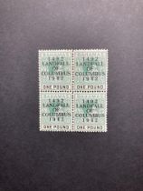 Bahamas stamps: KGVI £1 Landfall of Columbus mint block of 4, thick paper, SG 175, cat £320