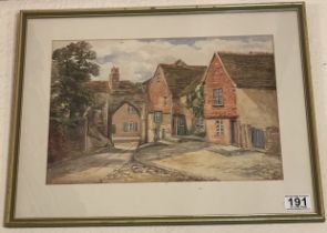 A 19th Century Watercolour With Arch Next To Pretty Houses
