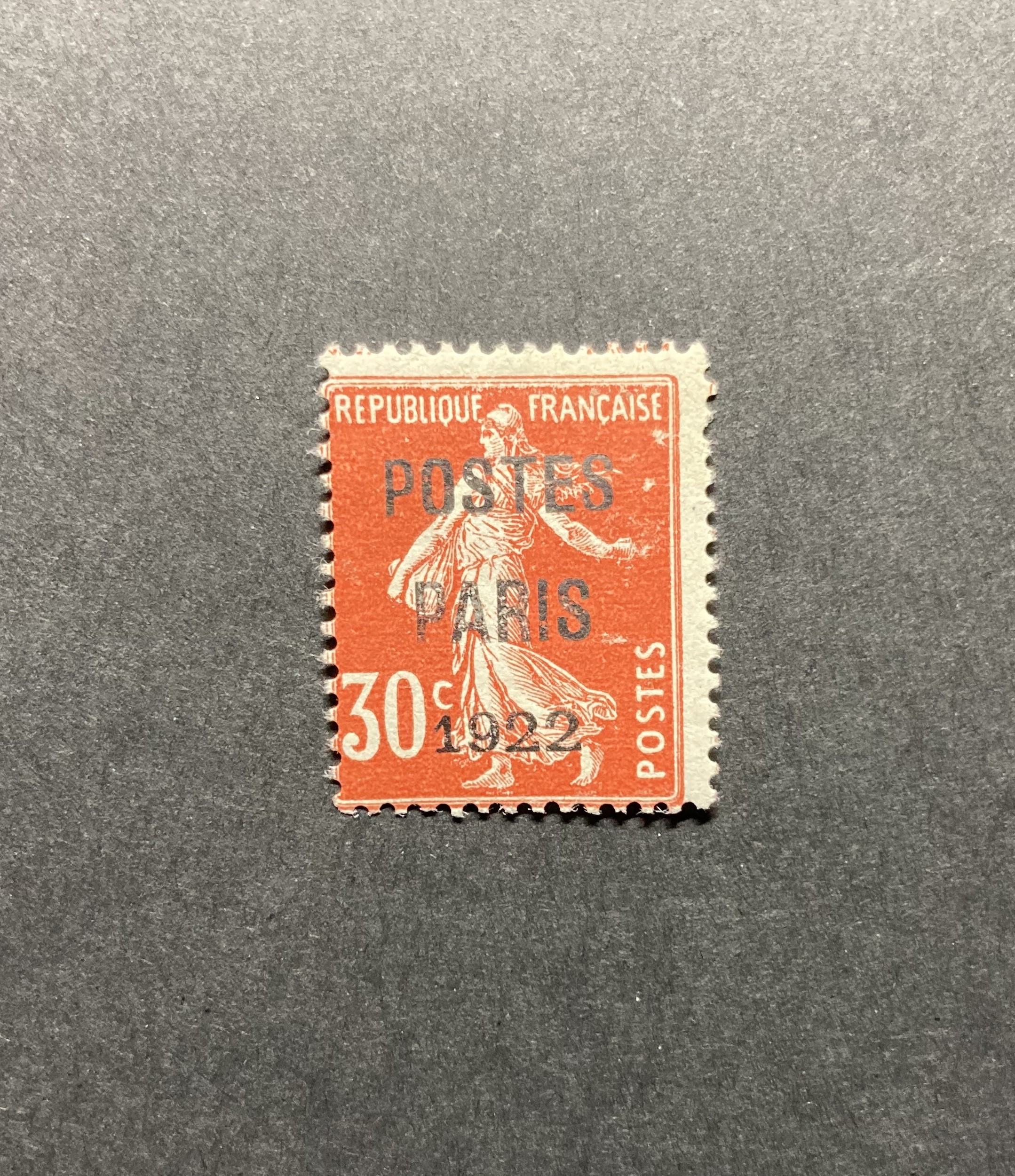 French stamp: Mint Yvert preoblitere 32 precancel “Sower”, 30c scarlet,