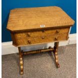 A Mid 19th Century Birds Eye Maple Work Table On Trestle Support