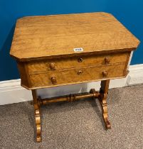 A Mid 19th Century Birds Eye Maple Work Table On Trestle Support