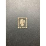 GB stamp: Line engraved Penny Black ‘JL’, Plate 8 with ‘O’ flaw, 4 margin, red Maltese Cross. SG 2.