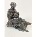 A 19th C. Bronze Figure Of A Classical Lady Seated Holding Calipers Over A Terrestrial Globe