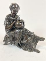 A 19th C. Bronze Figure Of A Classical Lady Seated Holding Calipers Over A Terrestrial Globe