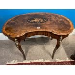 A Fine 19th Century Walnut And Inlaid Kidney Writing Table On Cabriole Legs