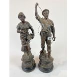 Spelter Figure of a Fisherman & Fisherwoman by Mestais