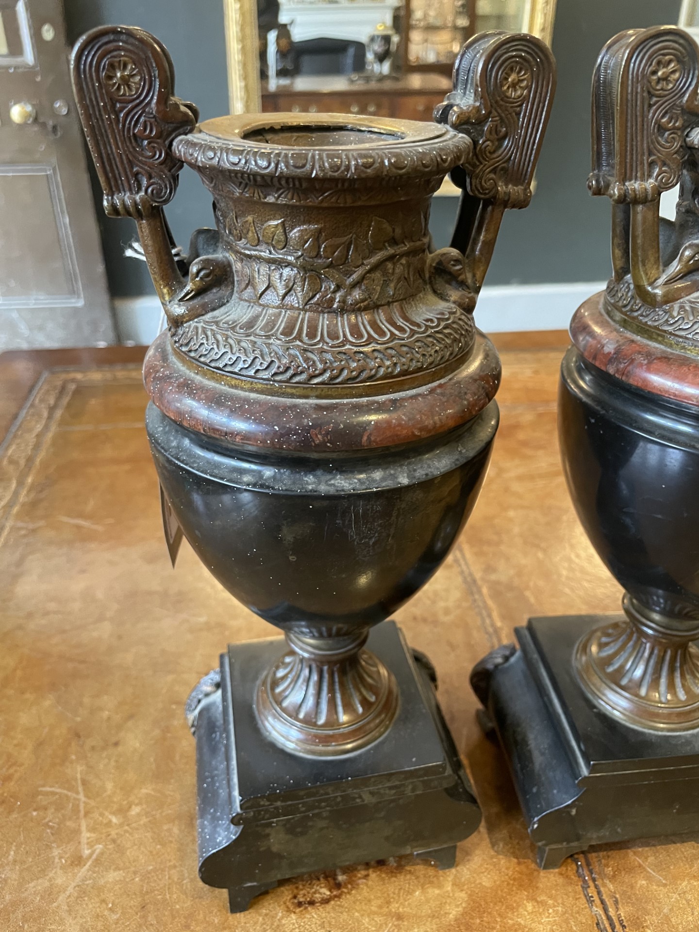 A Pair Of French 19th Century Bronze & Marble Urns - Image 6 of 11