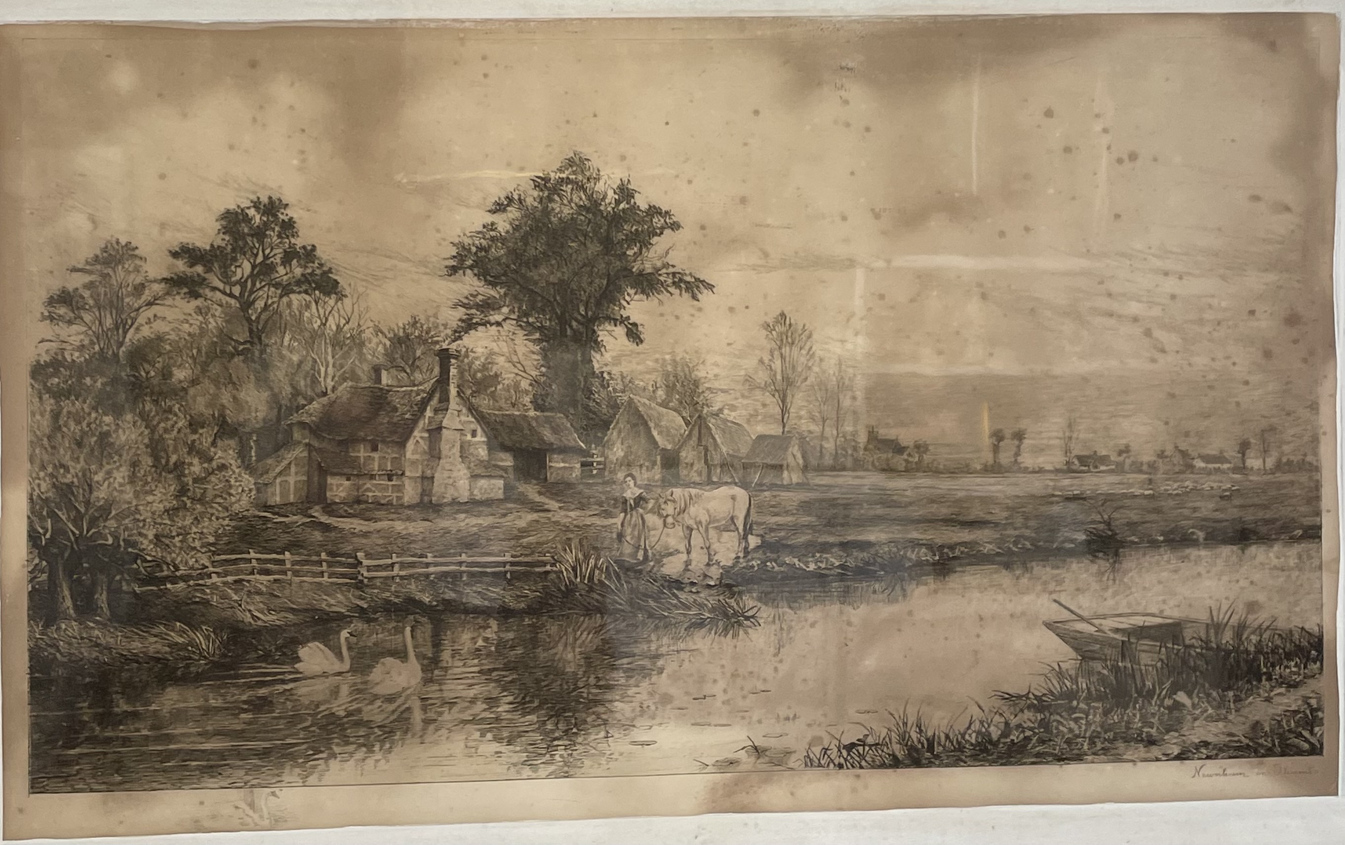 A Large 19th Century River Scene Etching, Titled Newnham-On-Sea - Image 2 of 2