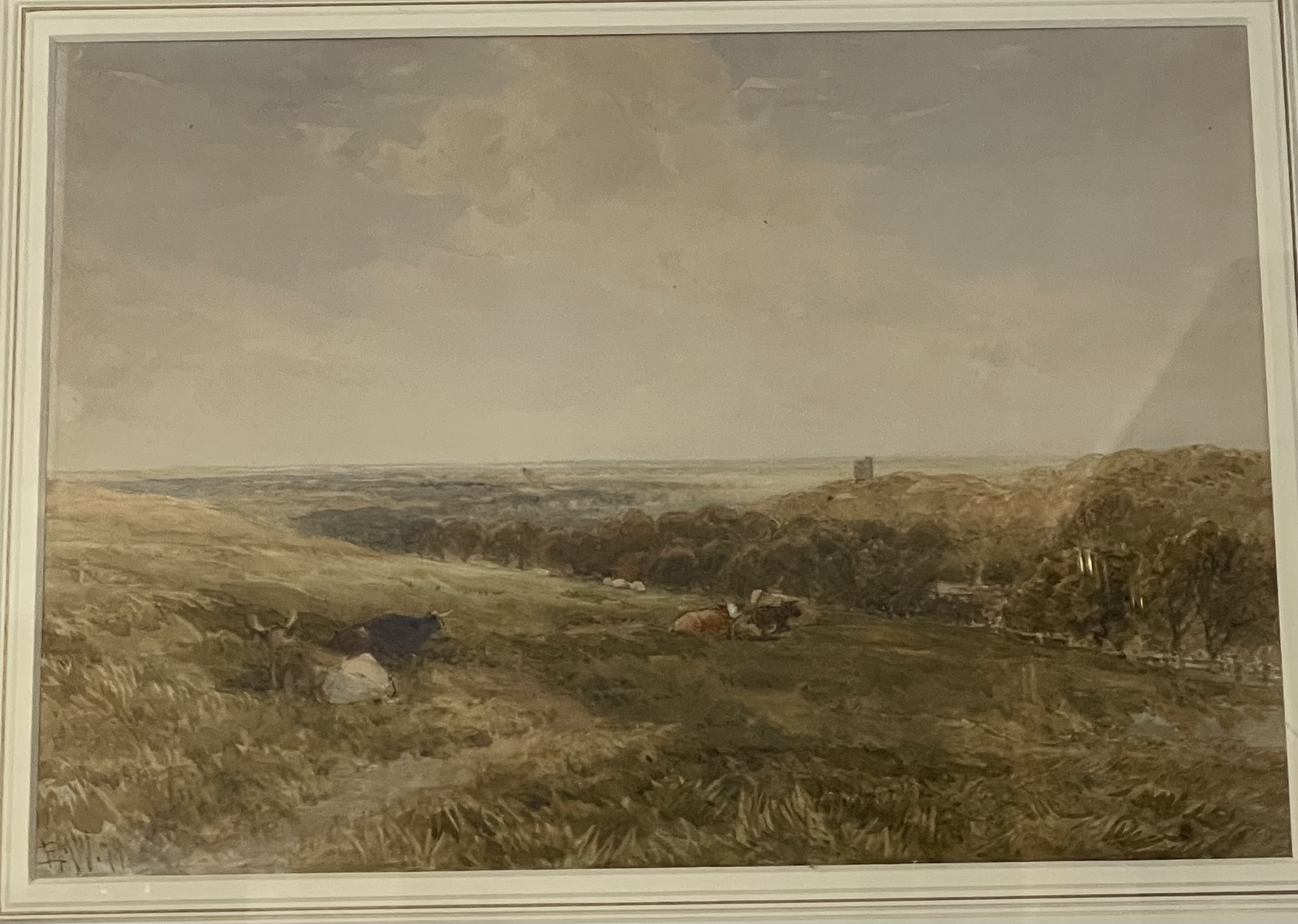 A framed watercolour by Edmond Morison Wimperis, dated 1879 depicting cattle in a pasture - Image 2 of 2