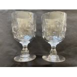 Pair of large Victorian lens cut drinking glasses, c 15 cm high, 9cm wide bowl.