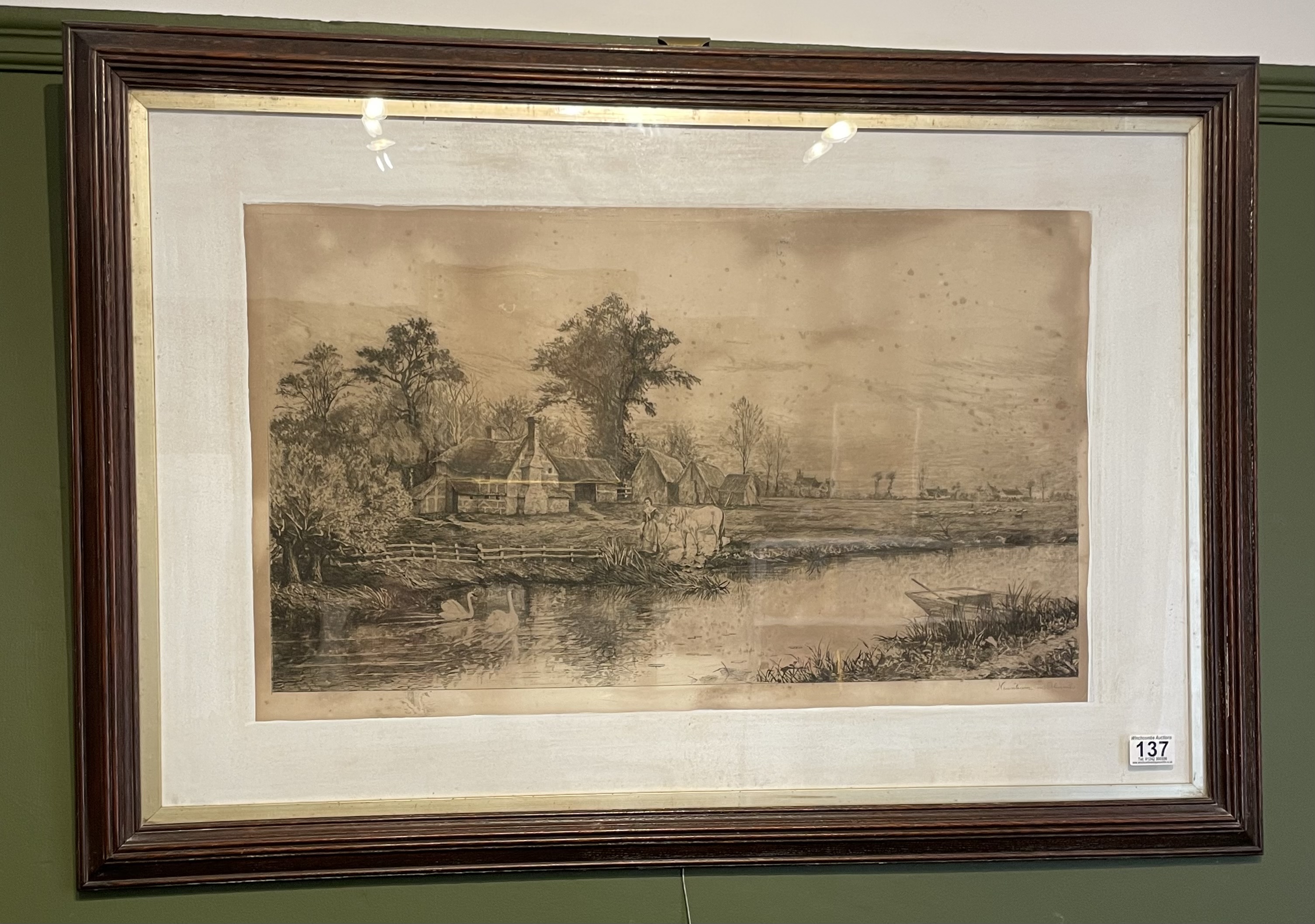 A Large 19th Century River Scene Etching, Titled Newnham-On-Sea