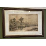 A Large 19th Century River Scene Etching, Titled Newnham-On-Sea