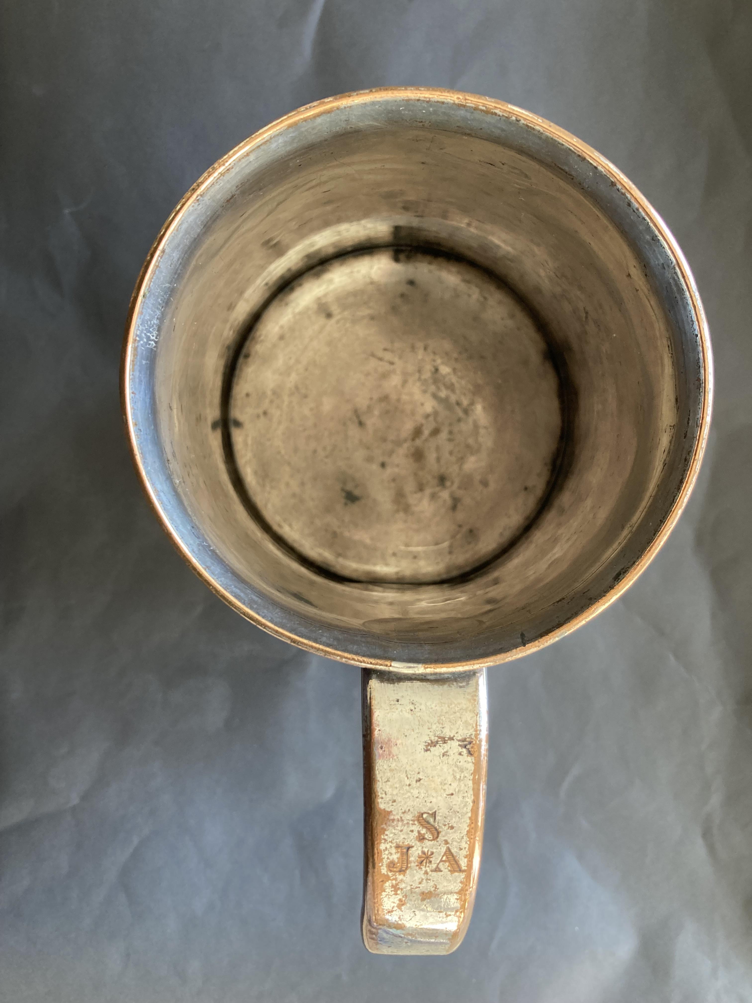 Georgian early silver-plated 2 pt tankard, c 1780. Height c16cm, base 13cm, and rim 10cm. - Image 3 of 5