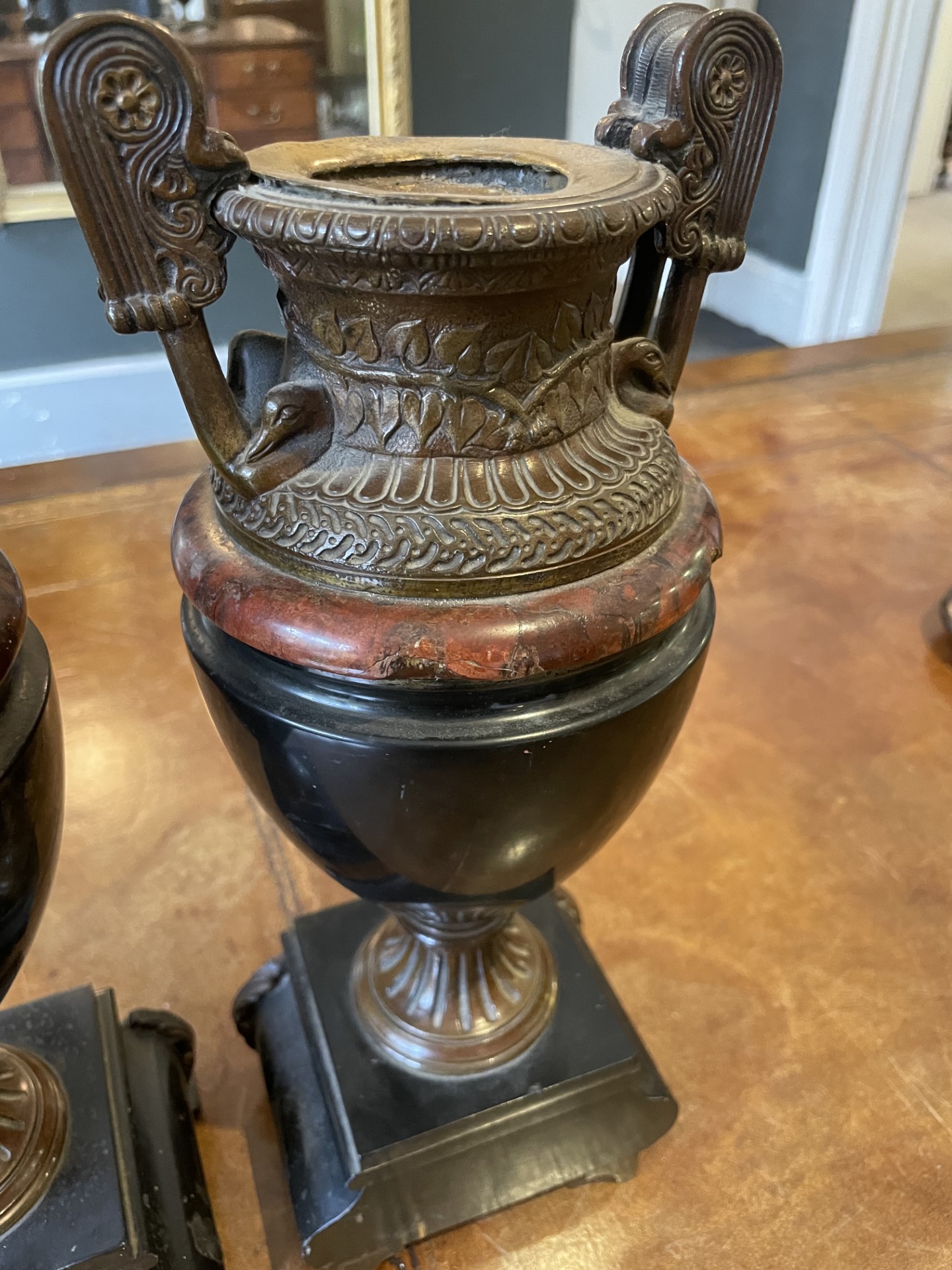 A Pair Of French 19th Century Bronze & Marble Urns - Image 8 of 11