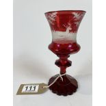 A 19th Century Bohemian Ruby Cased and Engraved Goblet