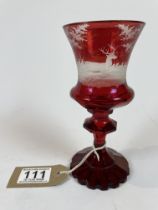 A 19th Century Bohemian Ruby Cased and Engraved Goblet
