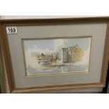 A Detailed Watercolour Of Tewkesbury Mill And Abbey