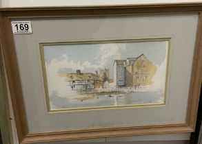 A Detailed Watercolour Of Tewkesbury Mill And Abbey