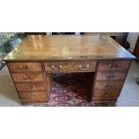 A Burr Walnut Partners Desk With Leather Insert Top