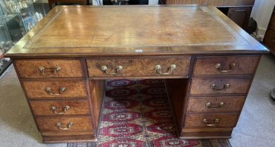 A Burr Walnut Partners Desk With Leather Insert Top