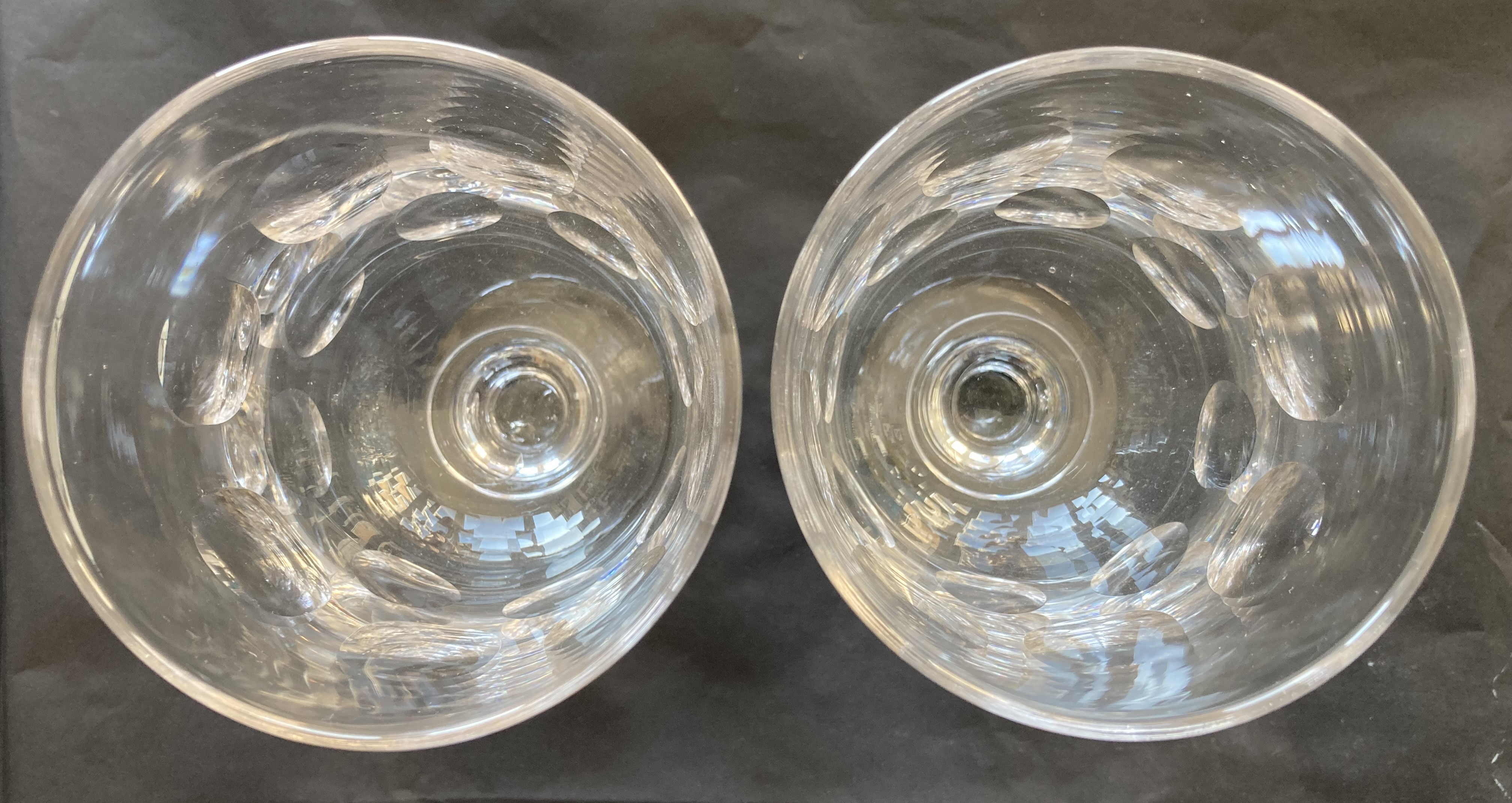 Pair of large Victorian lens cut drinking glasses, c 15 cm high, 9cm wide bowl. - Image 2 of 2
