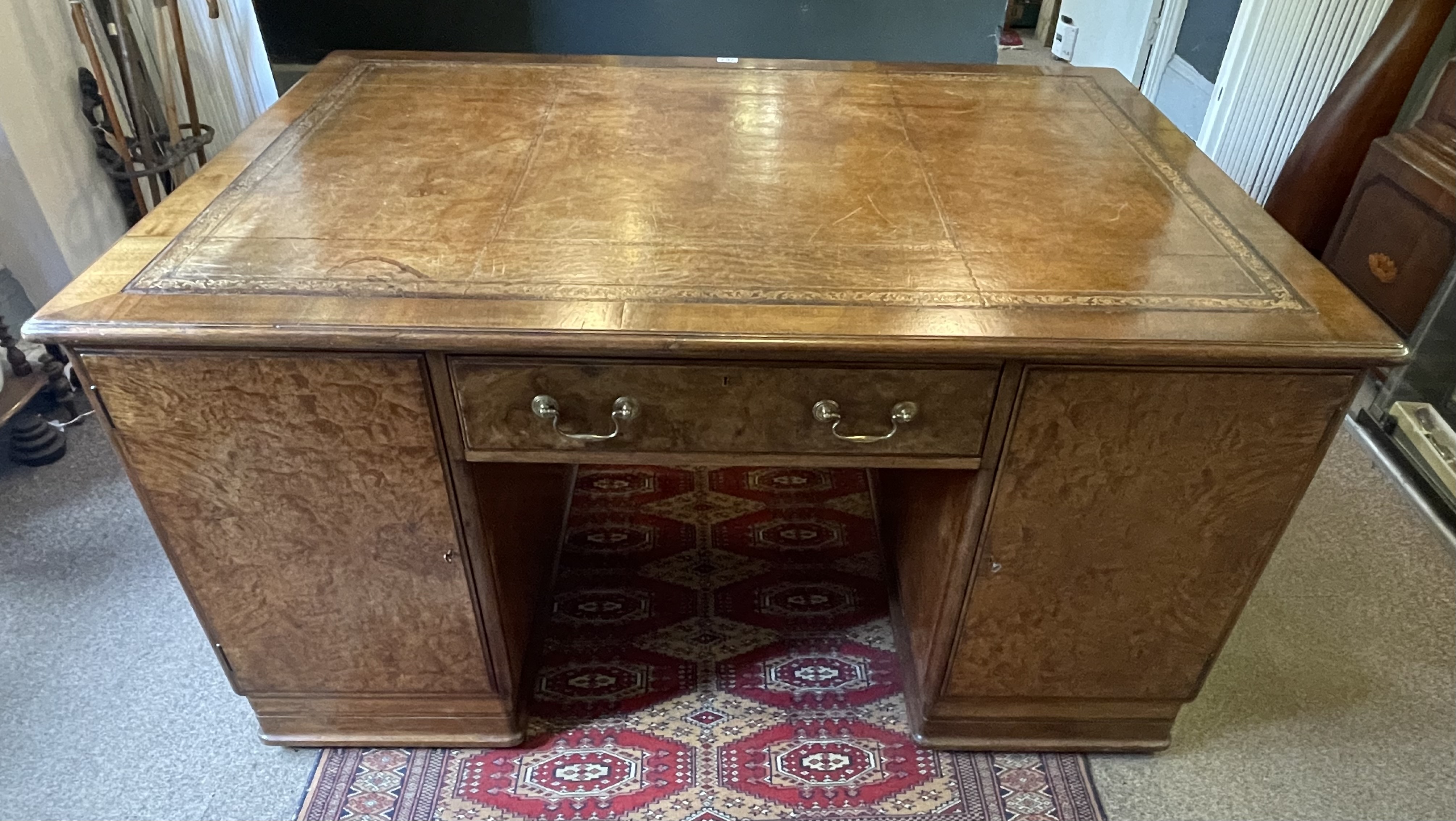 A Burr Walnut Partners Desk With Leather Insert Top - Image 2 of 3