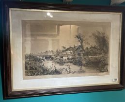 Large Early Etching Of Cattle And River Scene