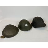 Three Lined Vintage Combat Helmets