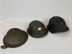 Three Lined Vintage Combat Helmets