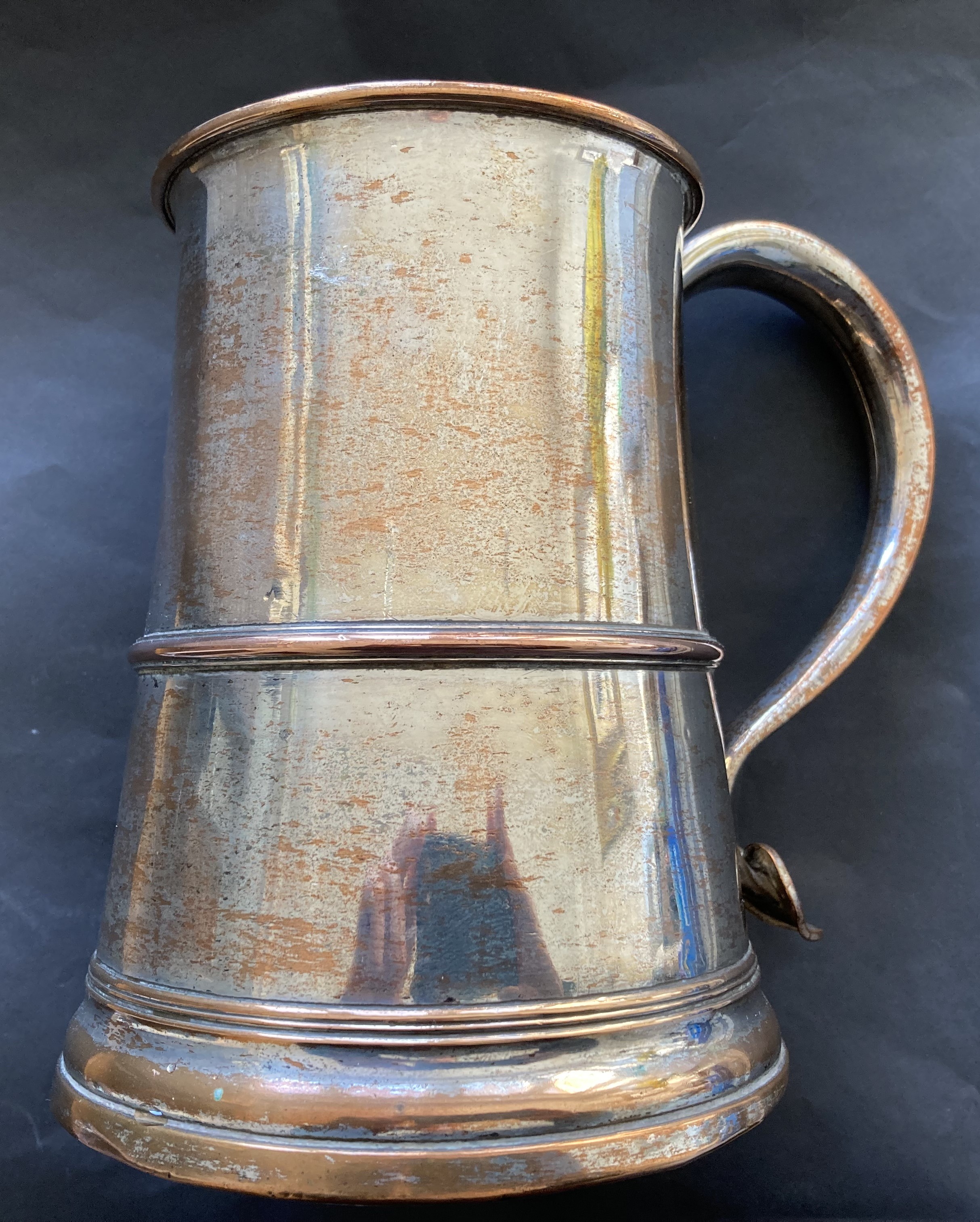 Georgian early silver-plated 2 pt tankard, c 1780. Height c16cm, base 13cm, and rim 10cm. - Image 5 of 5