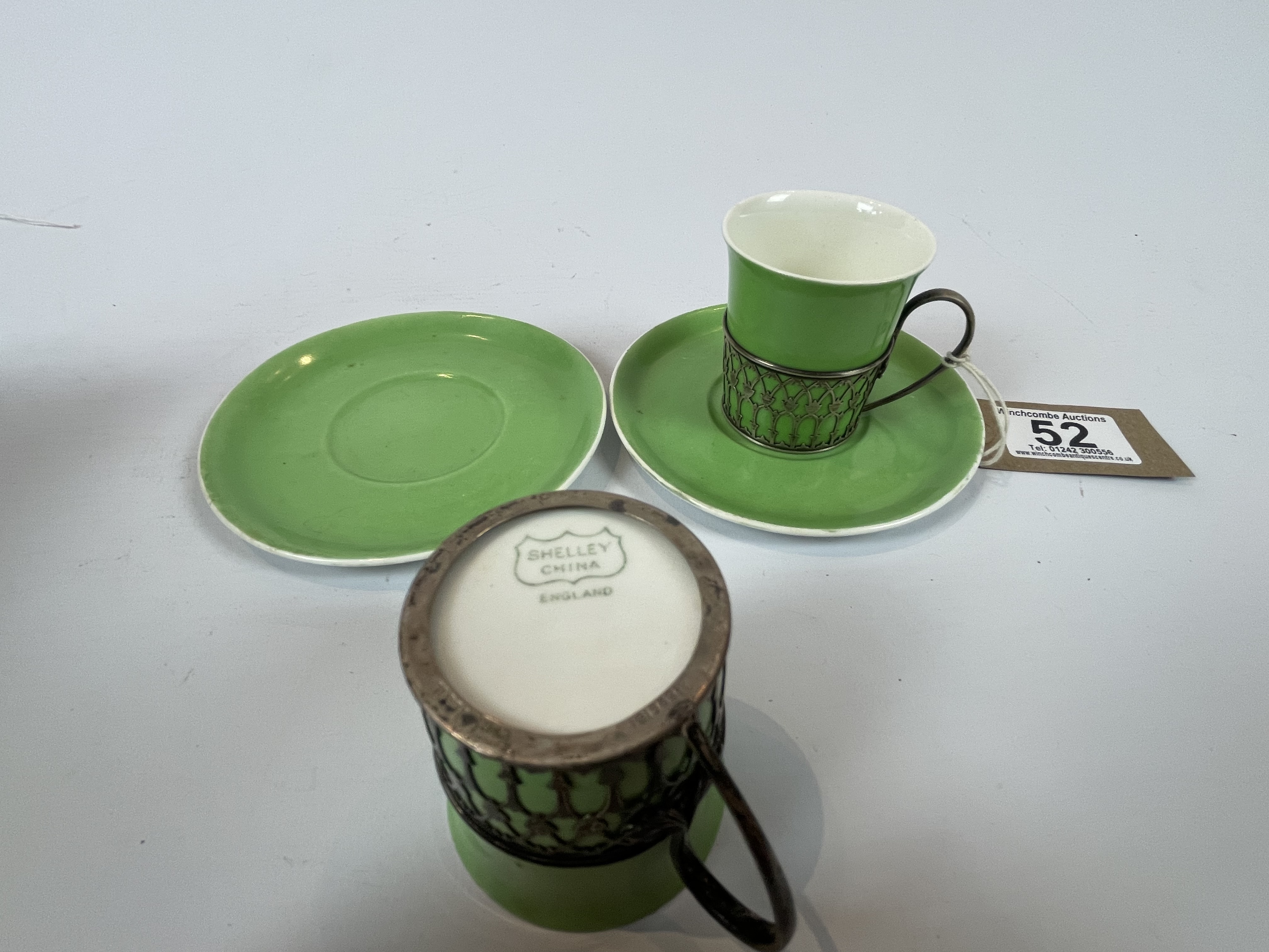 A Pair Of Shelley China Cups and Saucers with Silver Surround and Handle - Image 2 of 3