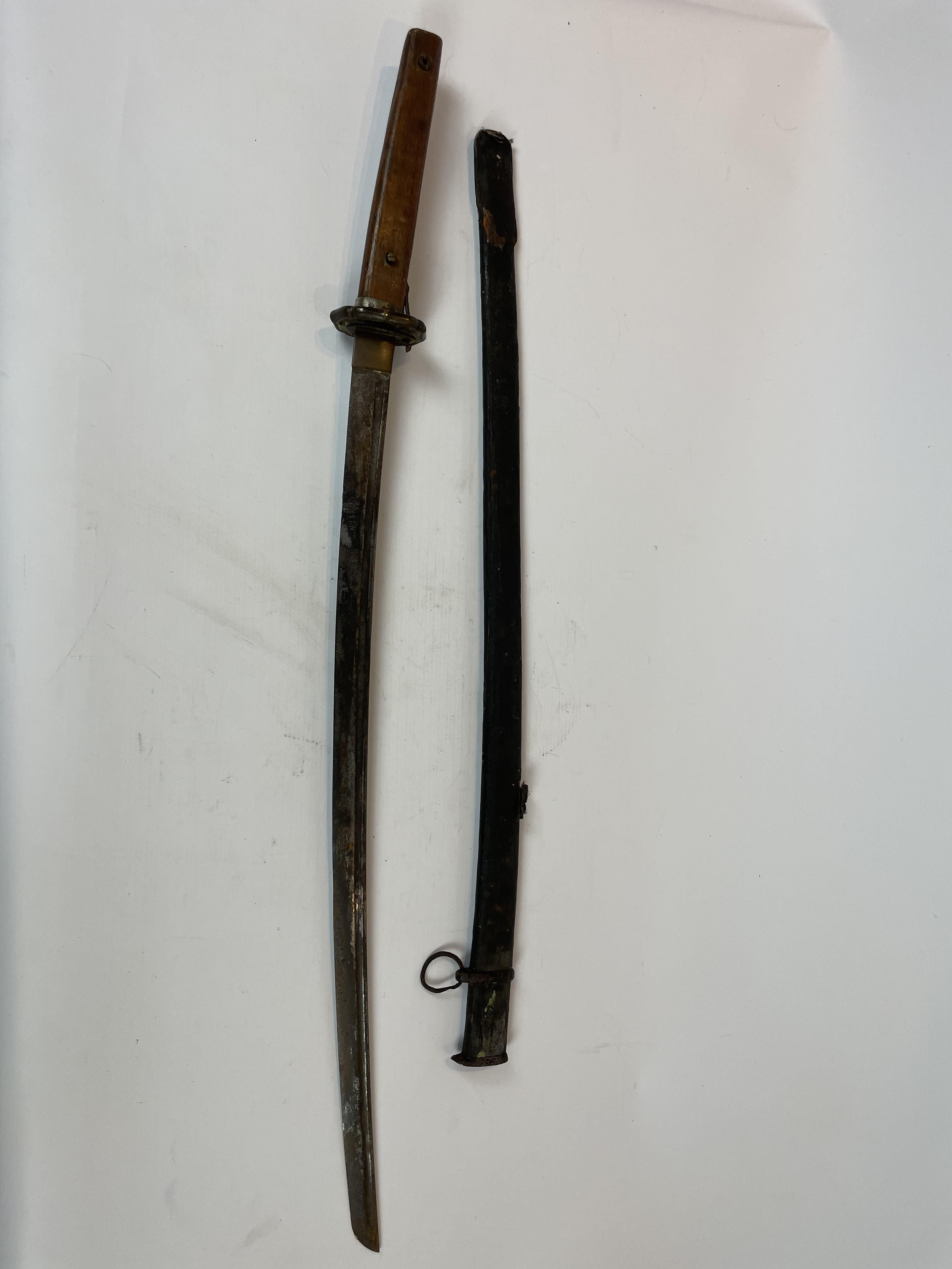 Japanese Samurai Sword In Leather Scabbard. Early 20th Century - Image 2 of 24