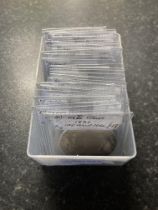 Box of 40 silver and other GB and World coins from 1800s on in variable condition.