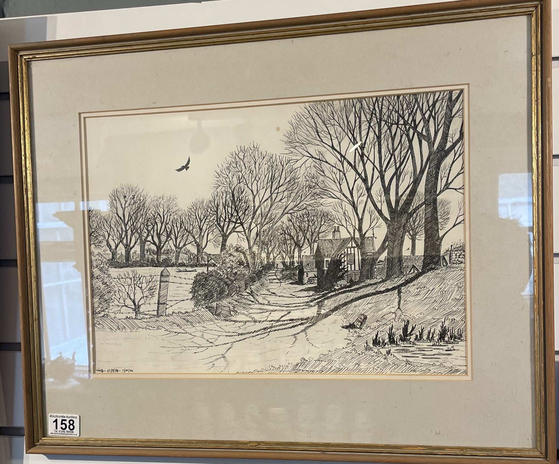 Pen And Ink Study Of A Country Scene. Signed