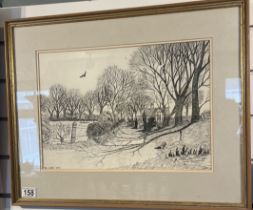 Pen And Ink Study Of A Country Scene. Signed